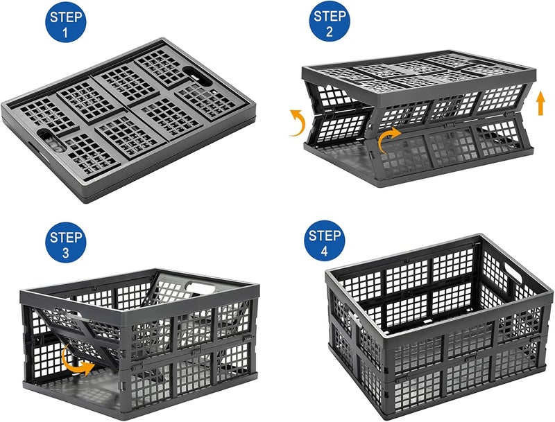 Eslite 34L Large Plastic Folding Storage Crates,Collapsible Crates for Storage,Pack of 3 (Grey) - Image 3
